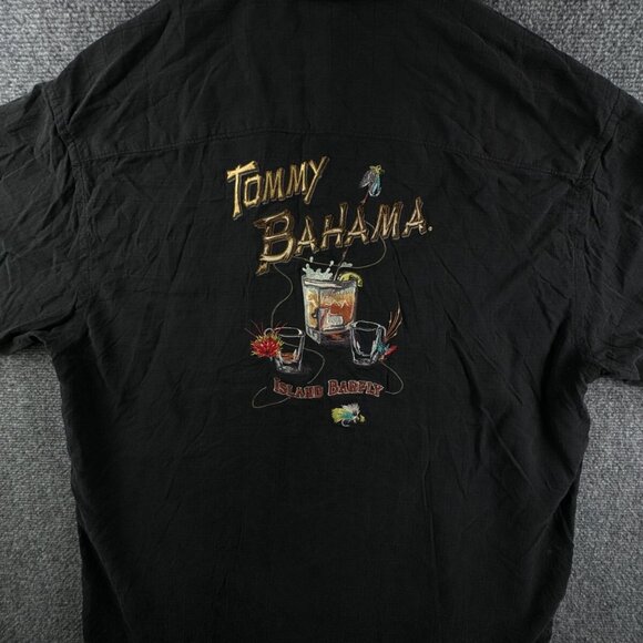 Tommy Bahama Black Large Island Barfly Graphic Short Sleeve Button Up Drinks - Picture 1 of 11